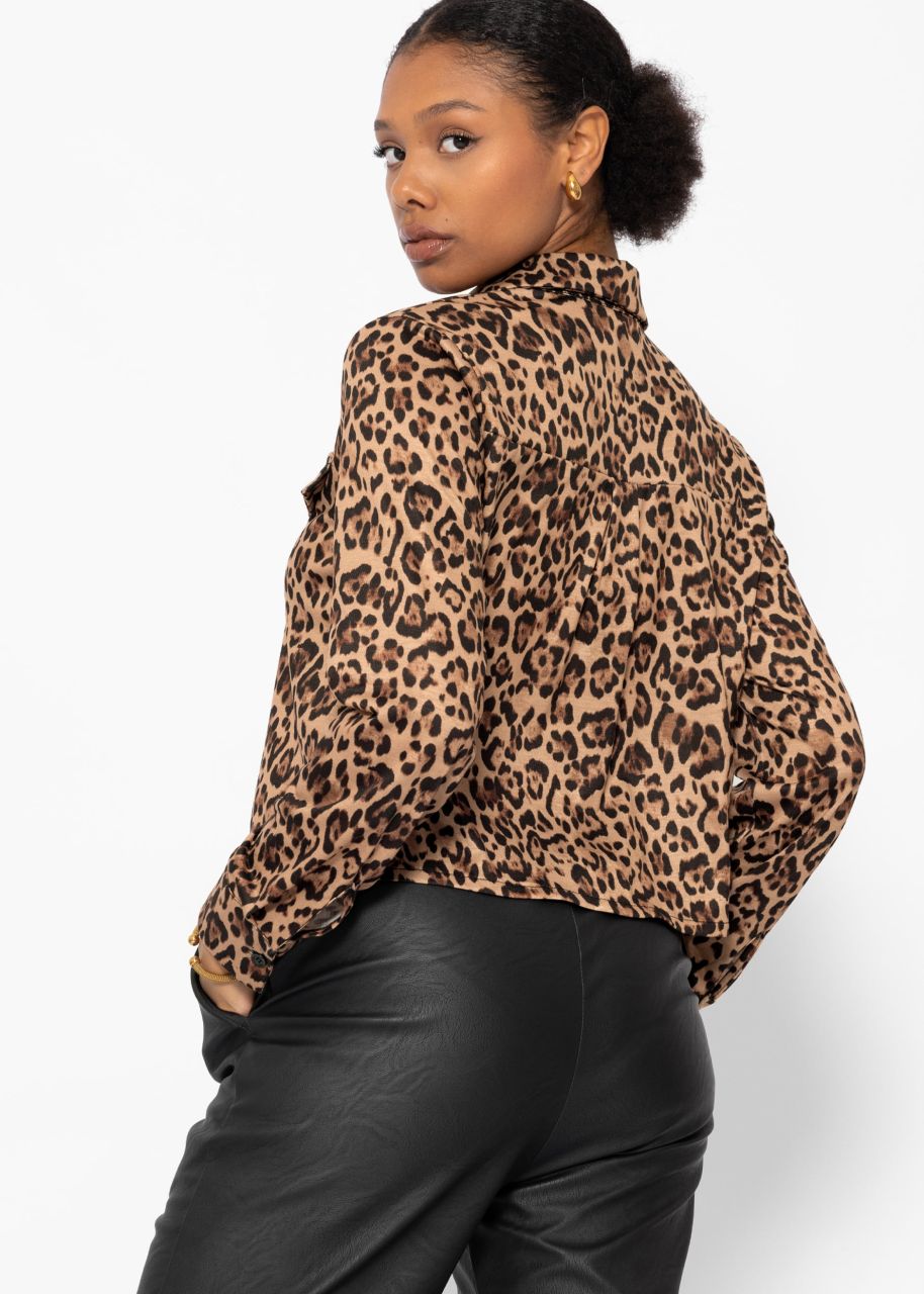 Jersey blouse with leo print - brown