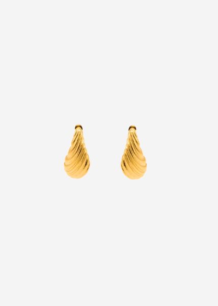 Elongated stud earrings with texture - gold