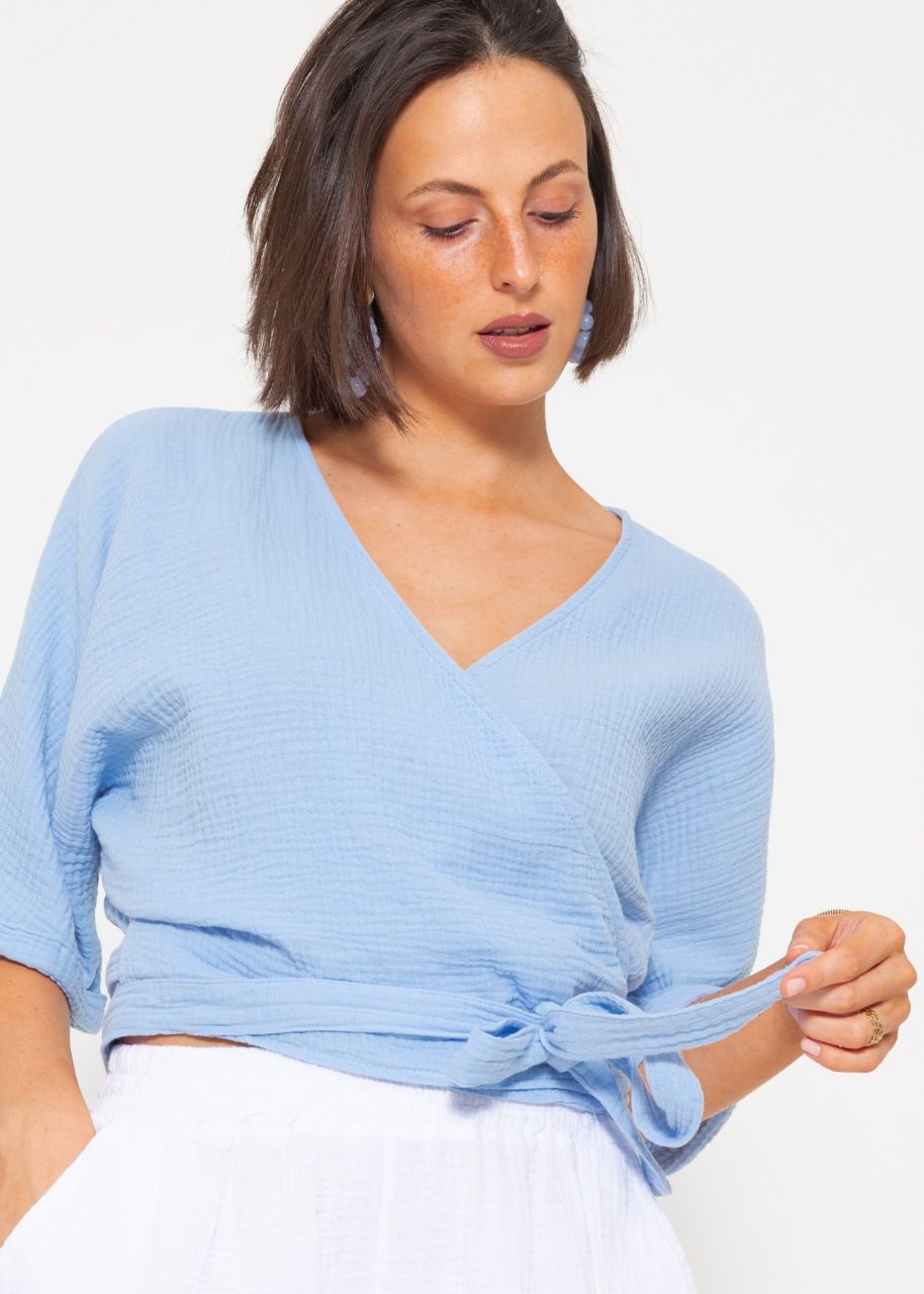 Wrap-around muslin blouse - light blue