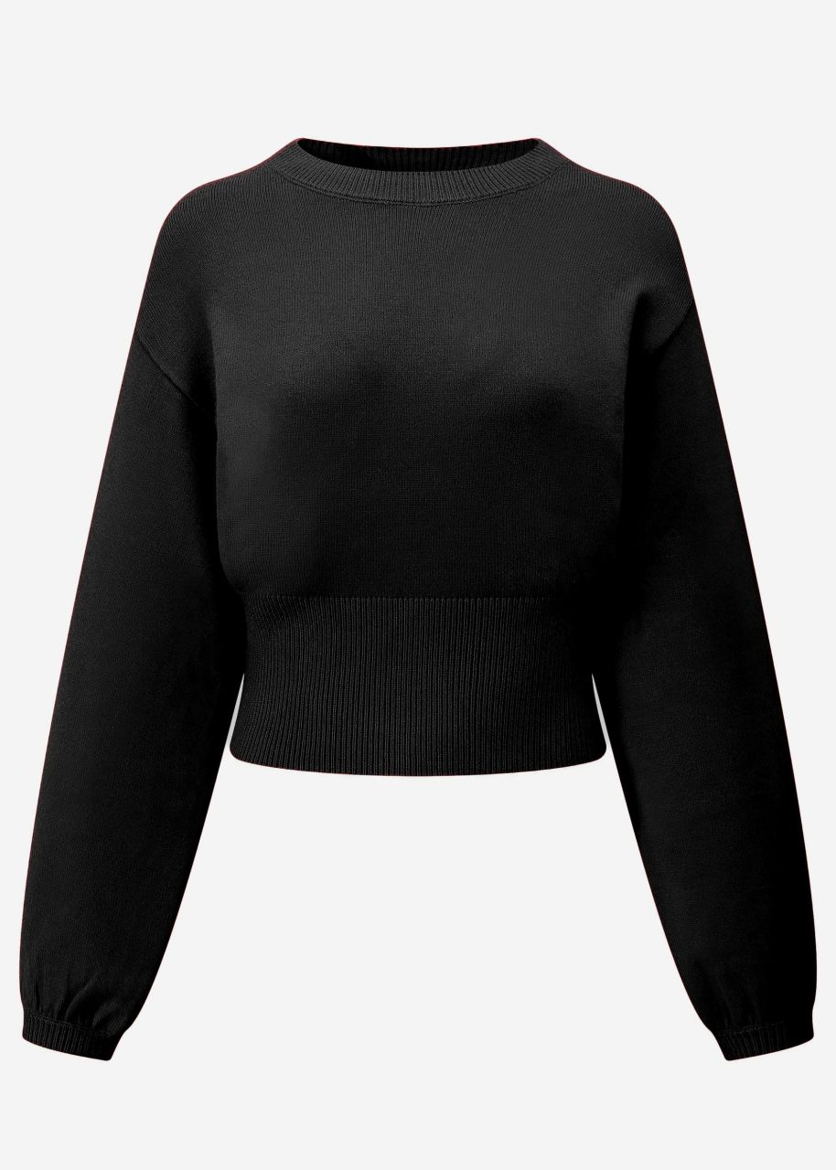 Jumper with balloon sleeves and back neckline - black