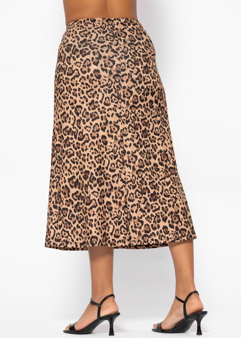 Jersey skirt with leo print - brown