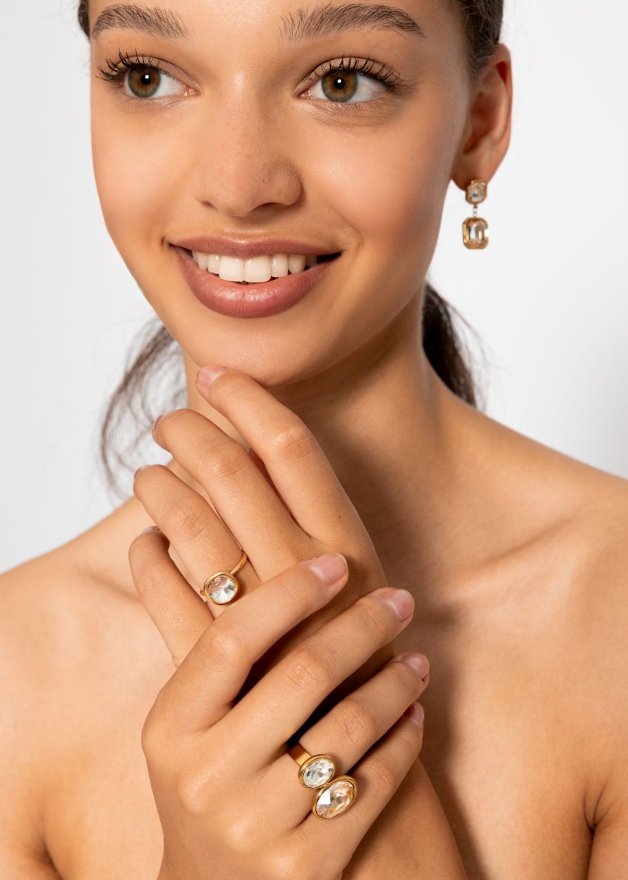 Ring with 2 light-coloured gemstones - gold