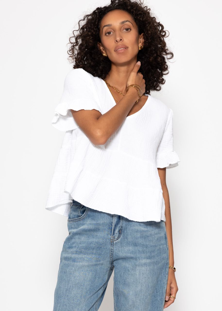 Muslin shirt with flounces - white