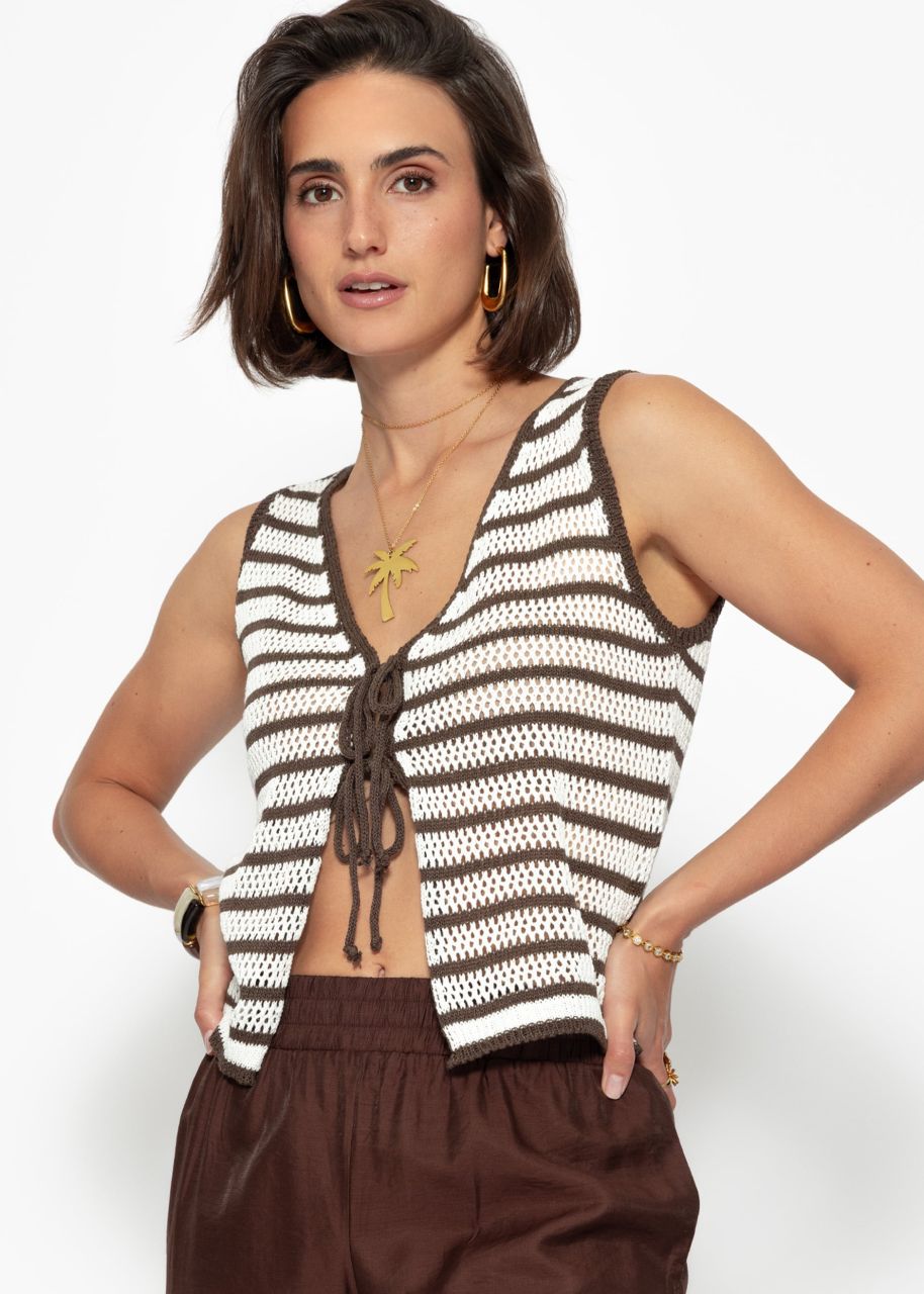 Knitted top with bow fastening - offwhite