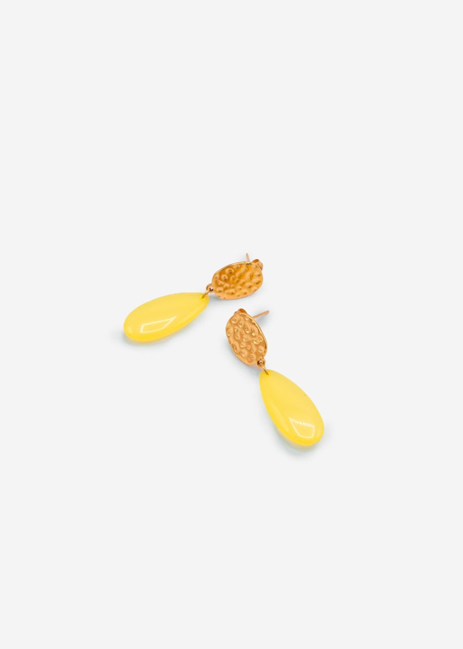 Stud earrings with yellow pendant - gold