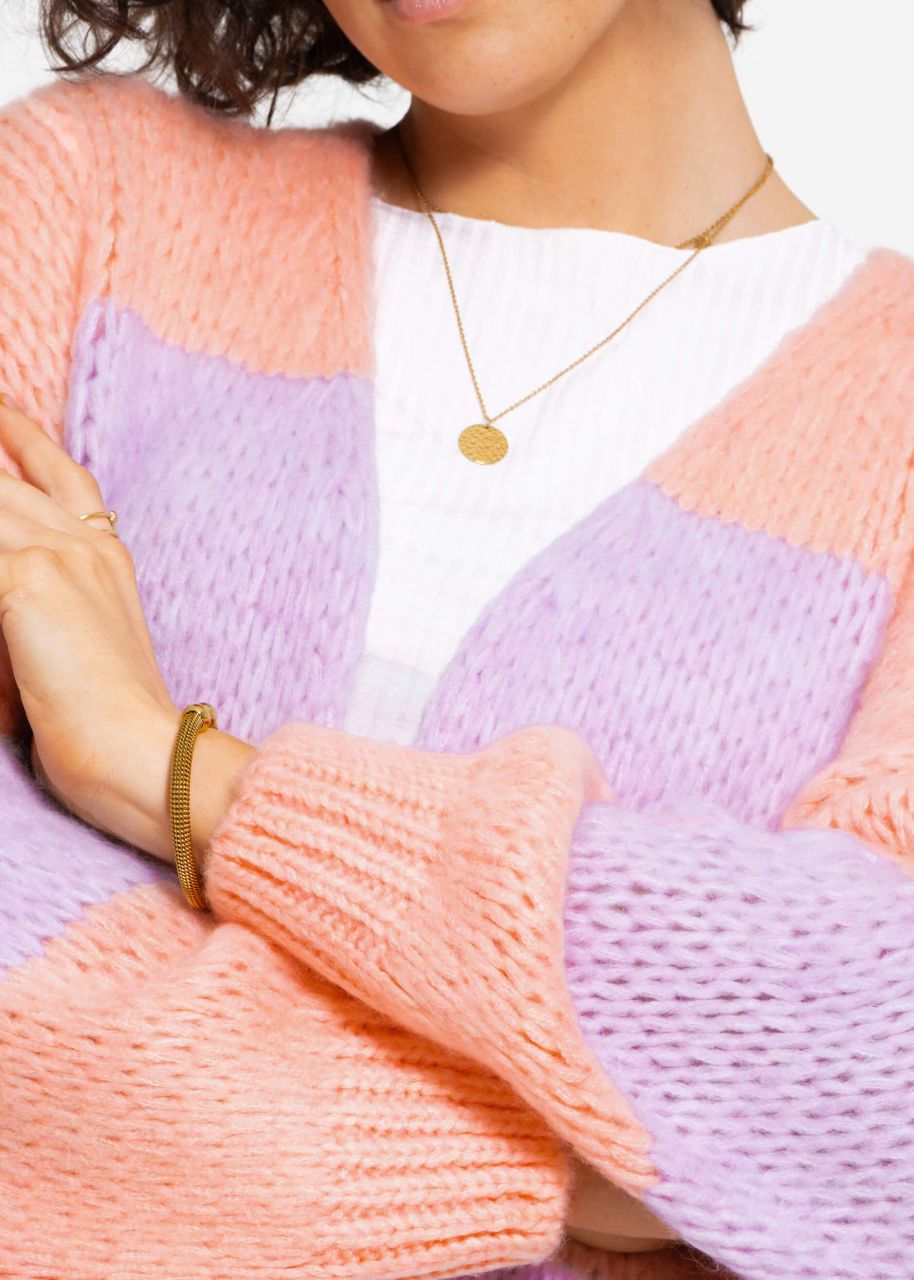 Striped oversize cardigan - peach-lilac