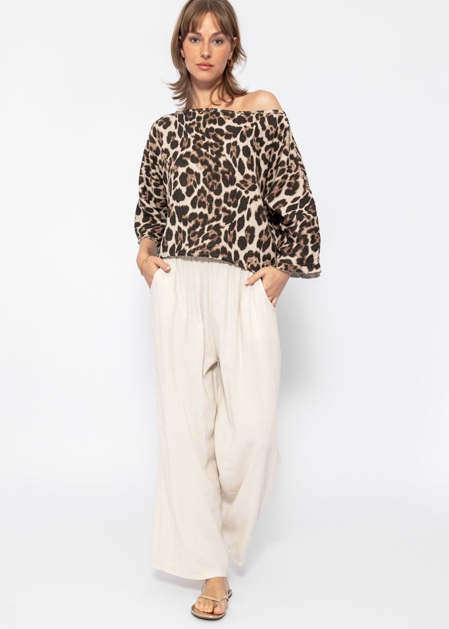 Muslin shirt with leo print - brown