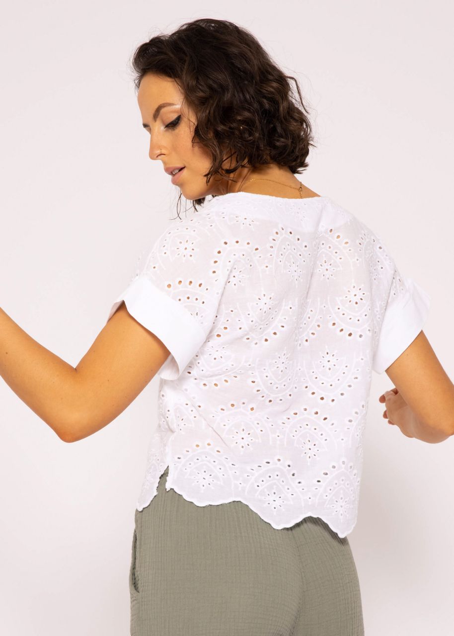 Lace shirt with V-neck, white