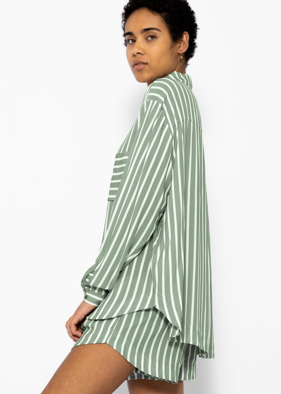 Striped viscose blouse shirt - sage green