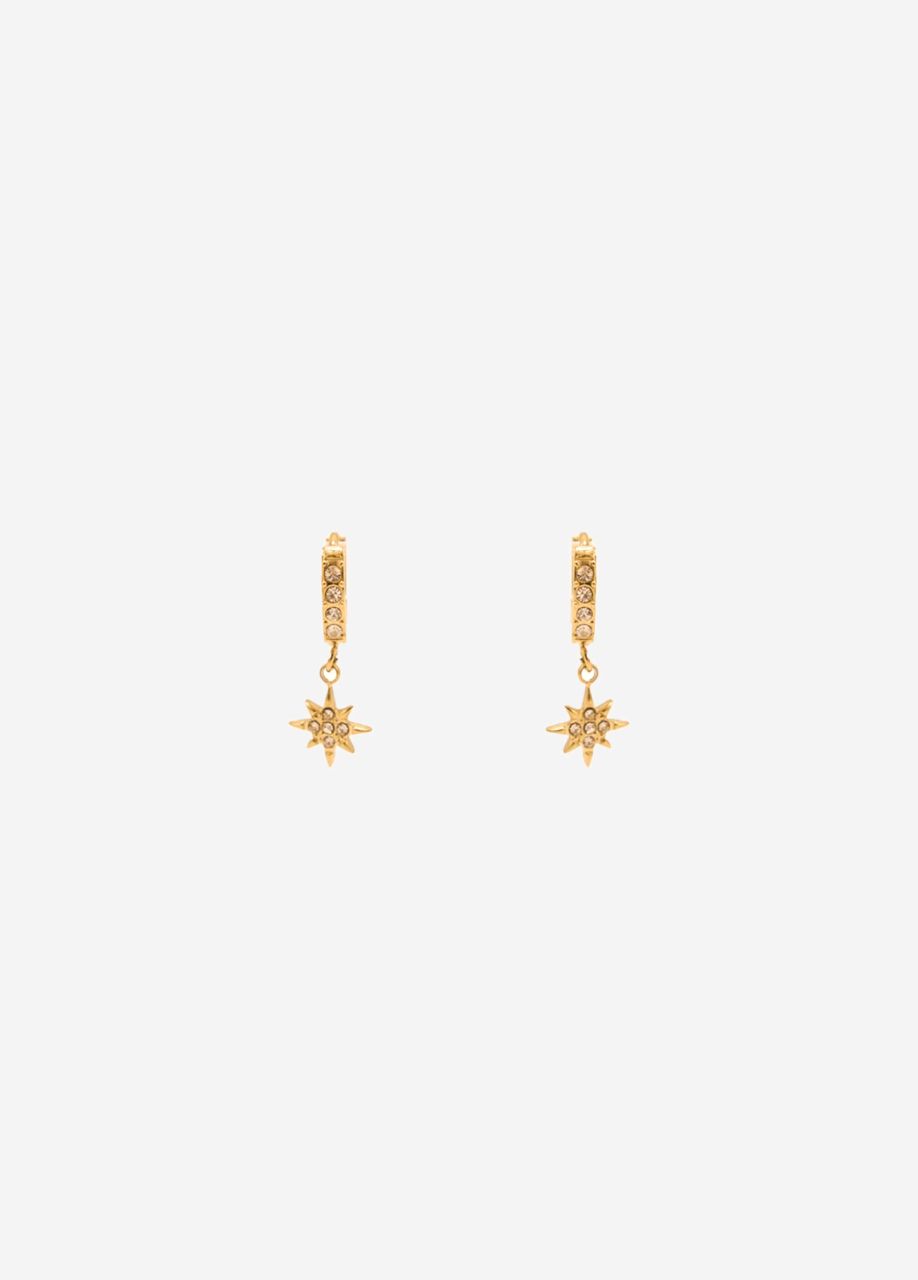 Sparkling mini hoop earrings with star pendant - gold