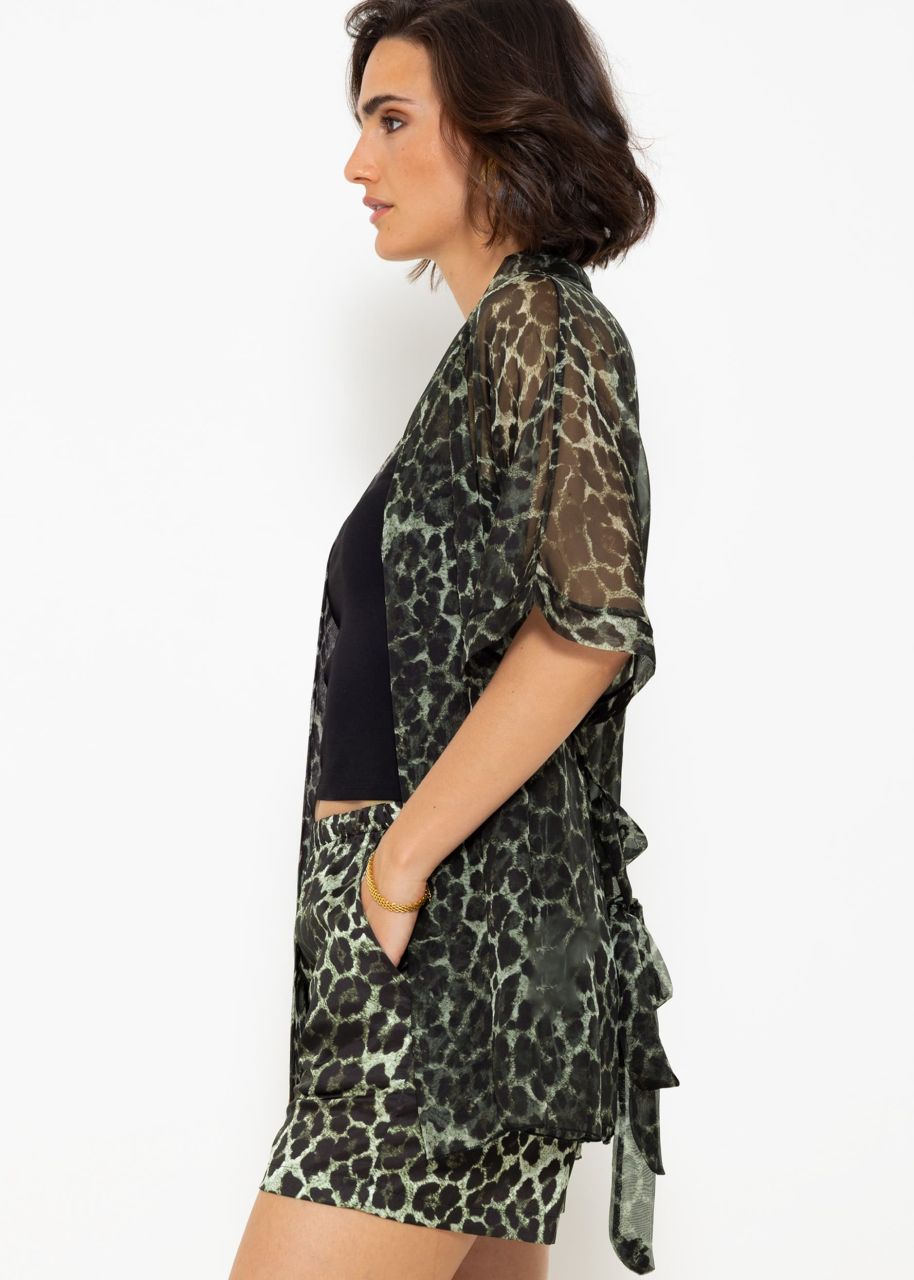 Transparent kimono with leo print - khaki