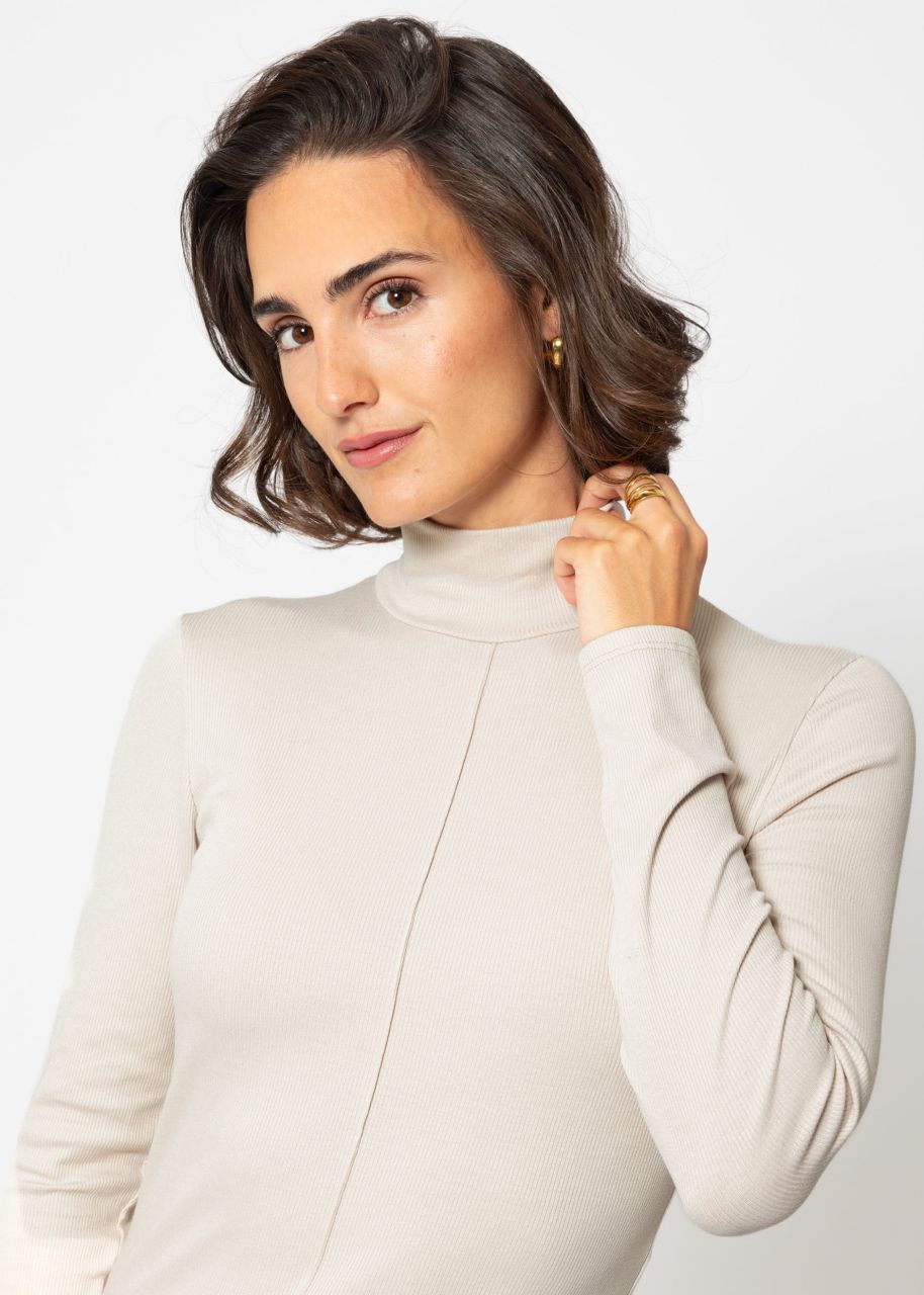 Long-sleeved shirt with turtleneck - beige