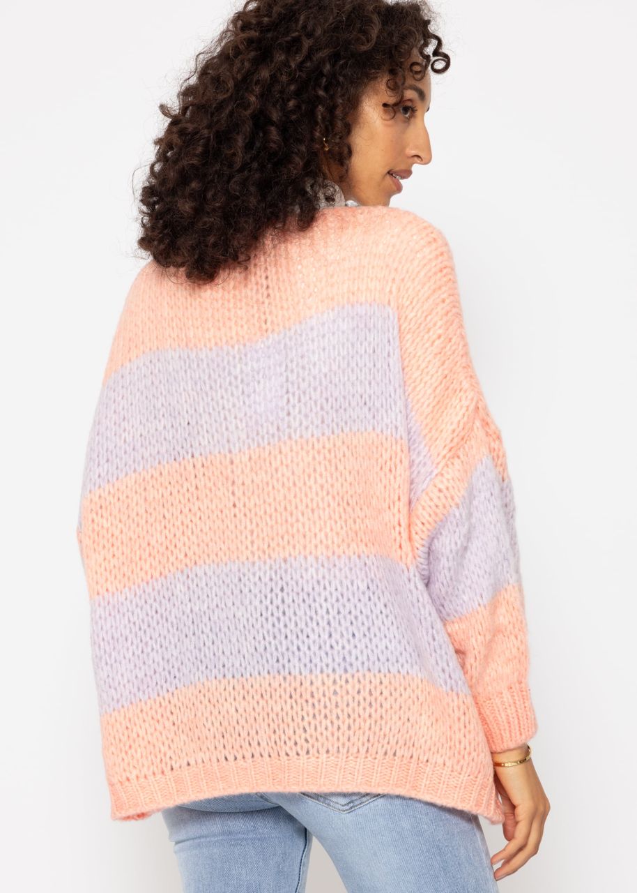 Striped oversize cardigan - peach-lilac