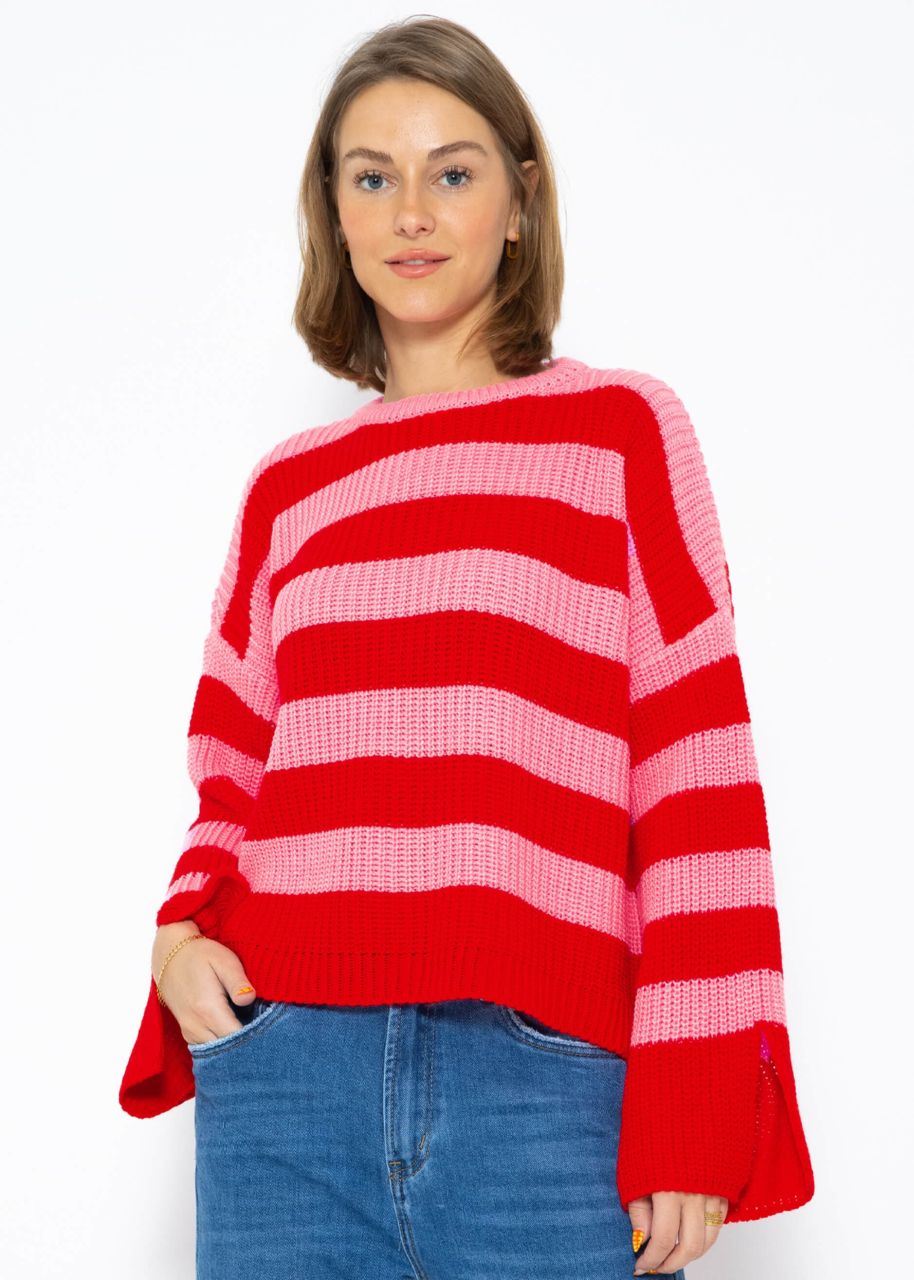 Striped jumper with wide sleeves - pink-red