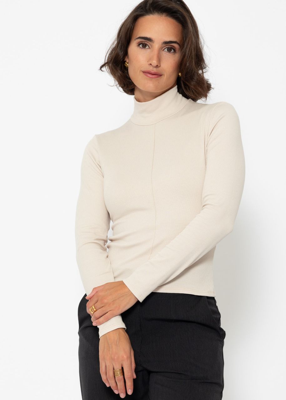 Long-sleeved shirt with turtleneck - beige