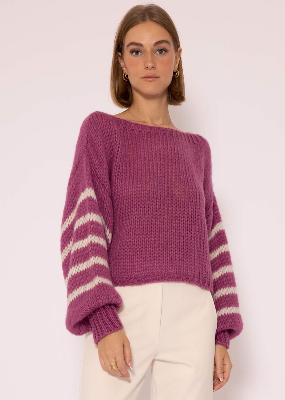 Jumper with striped sleeves - mauve-light beige