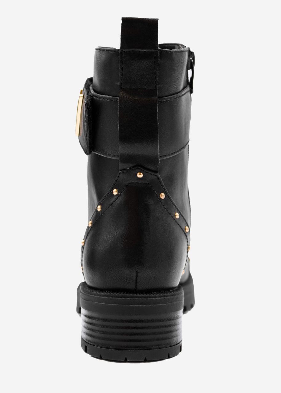 Lace up boots with gold details, black