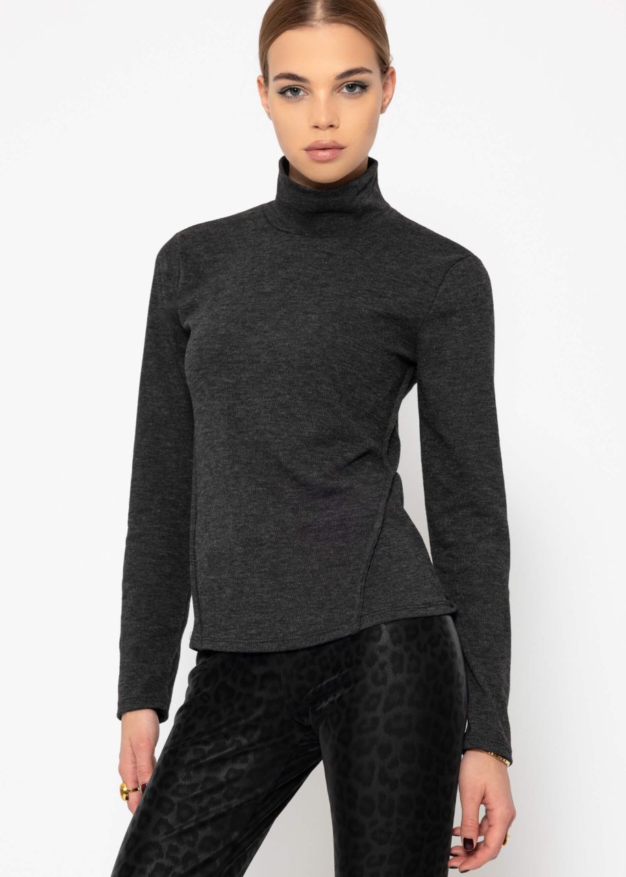 Turtleneck shirt with decorative stitching - dark grey mottled