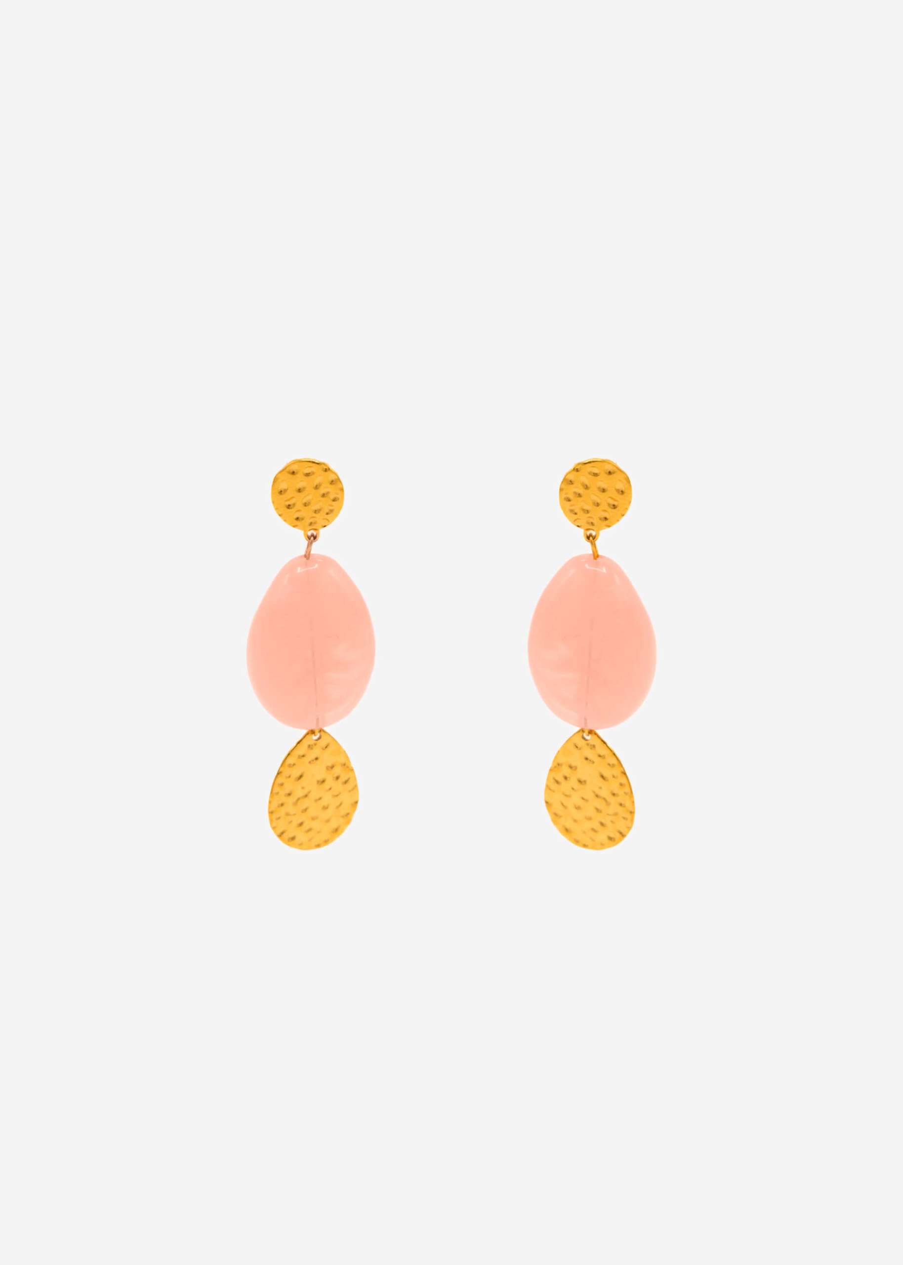 Stud earrings with pink pendant - gold