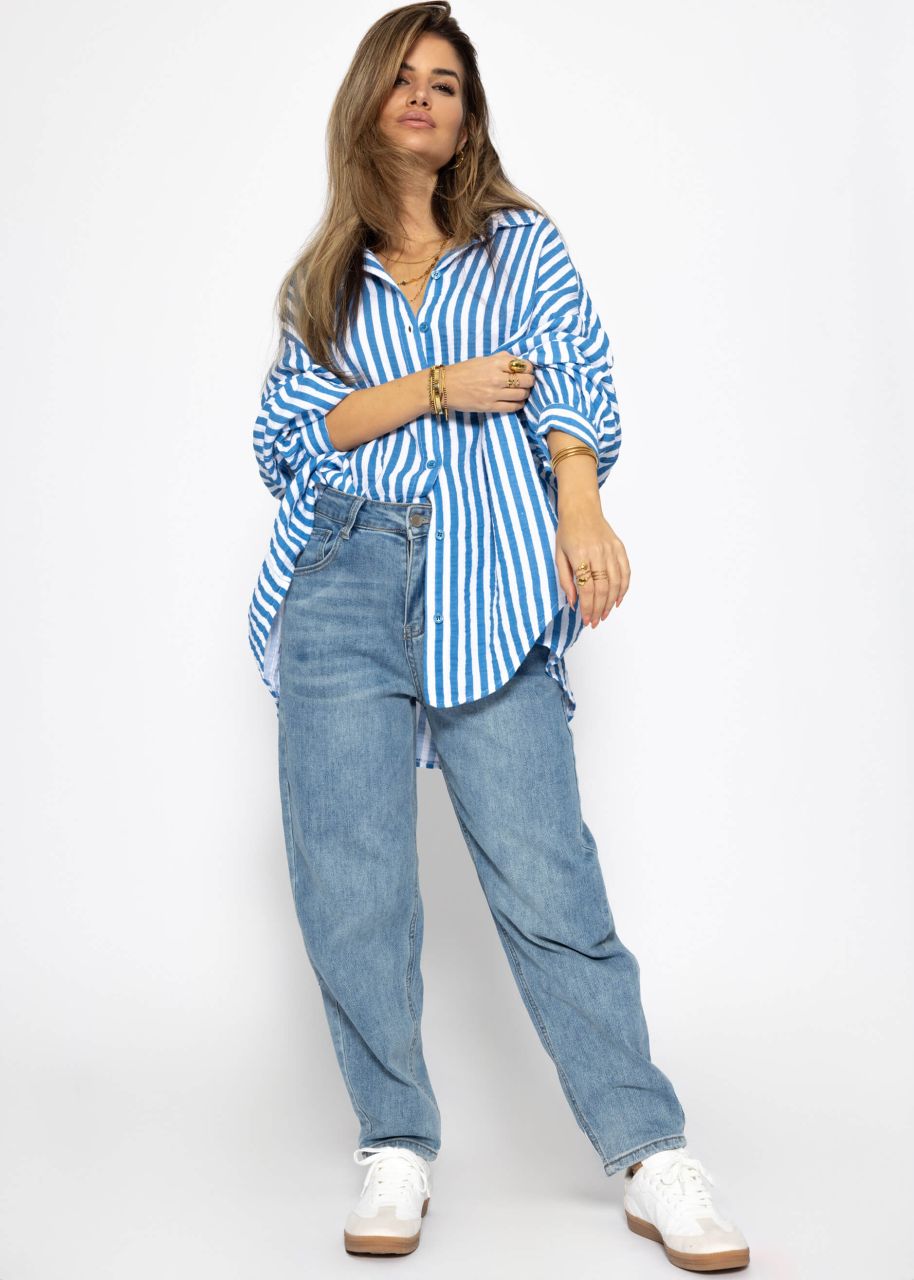 Striped oversize muslin blouse - denim blue