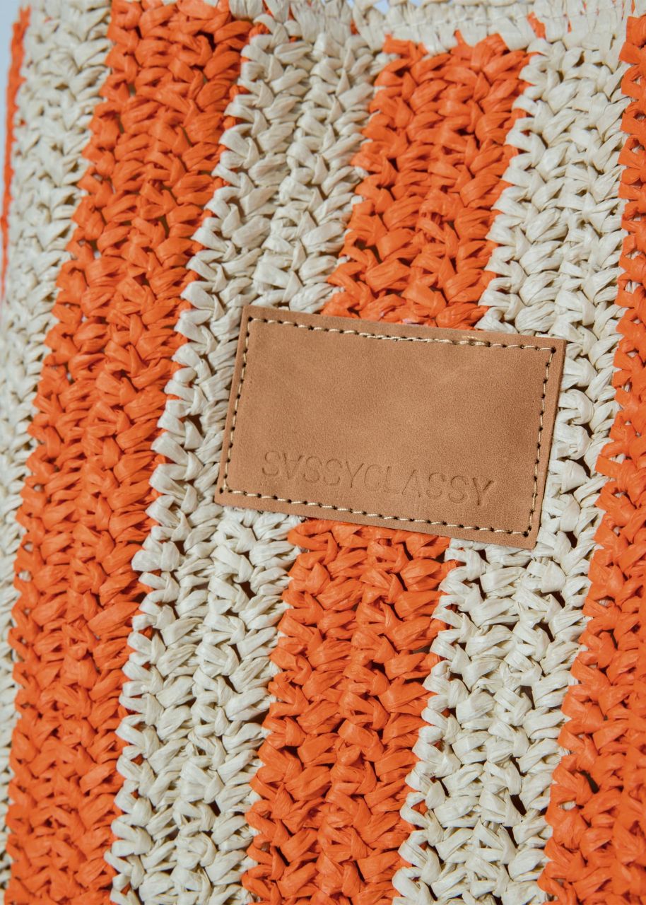 Striped raffia shopper - orange