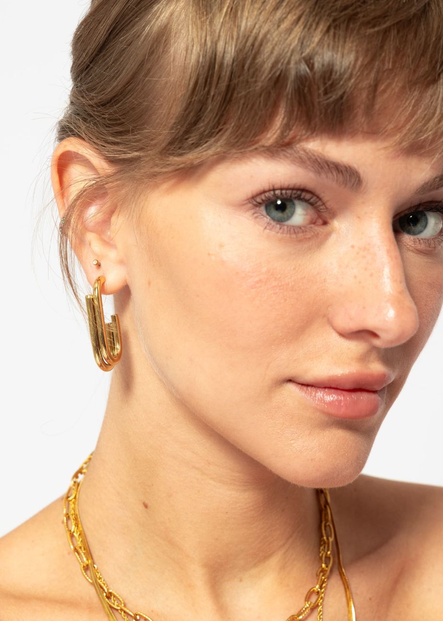 Oval, double half hoop earrings - gold