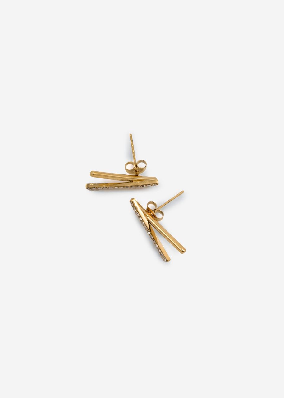 Stud earrings with sparkling stones - gold