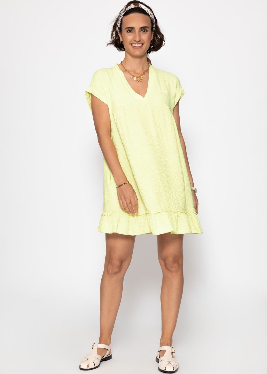 Muslin dress with V-neck - butter yellow