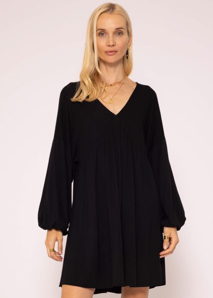 Casual jersey dress with V-neck, black