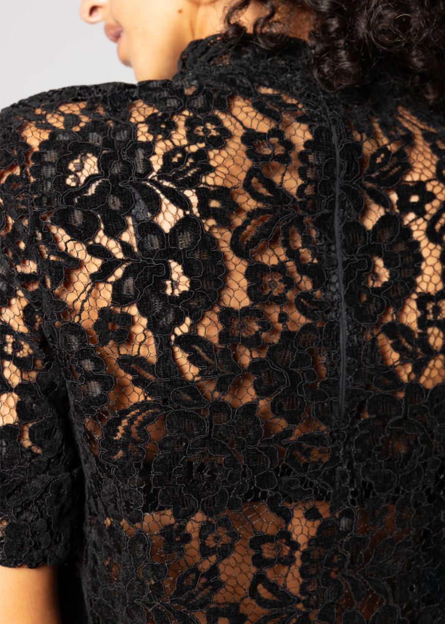 Lace shirt with velvet effect - black