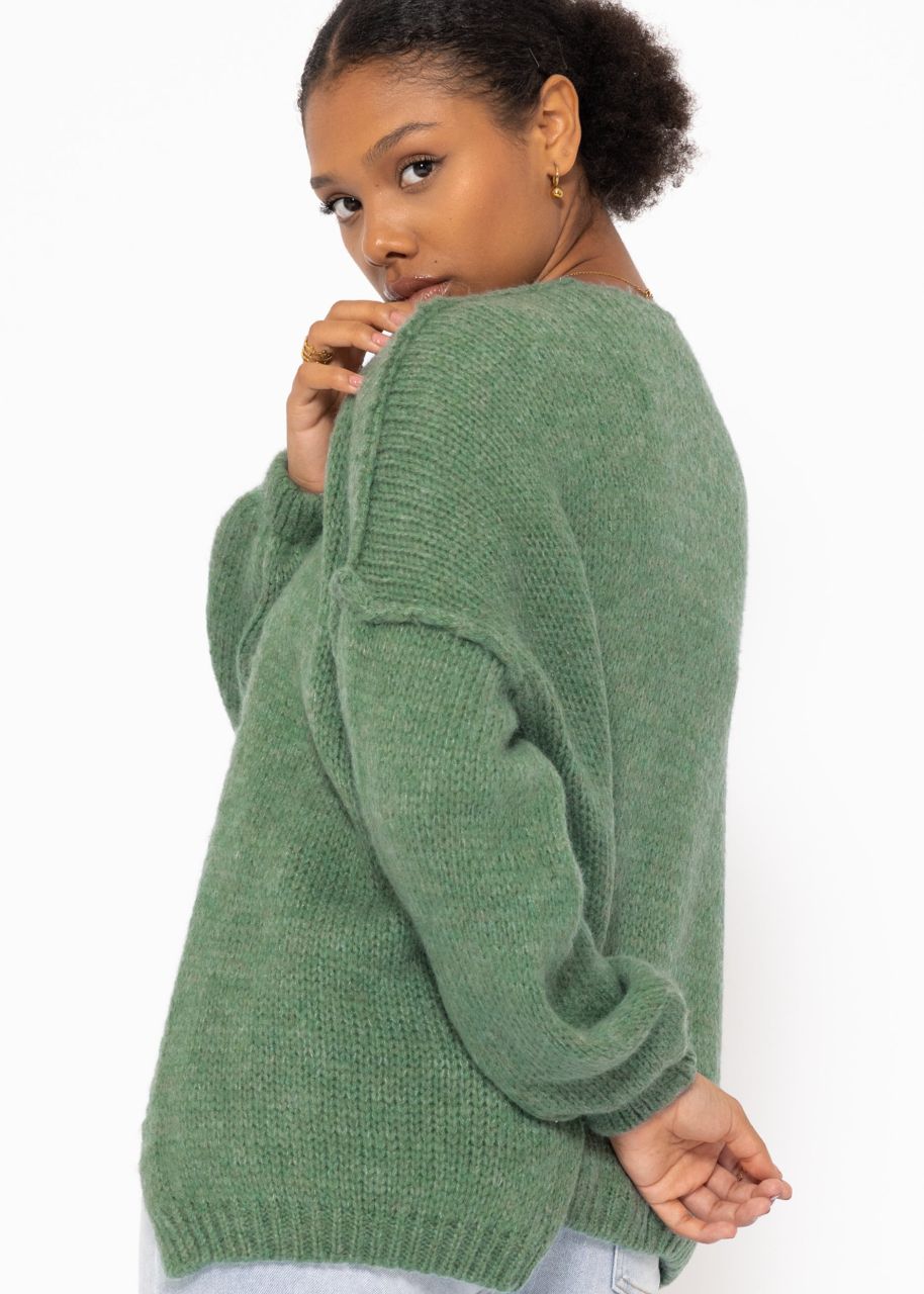 Casual cardigan with outer seams - sage green