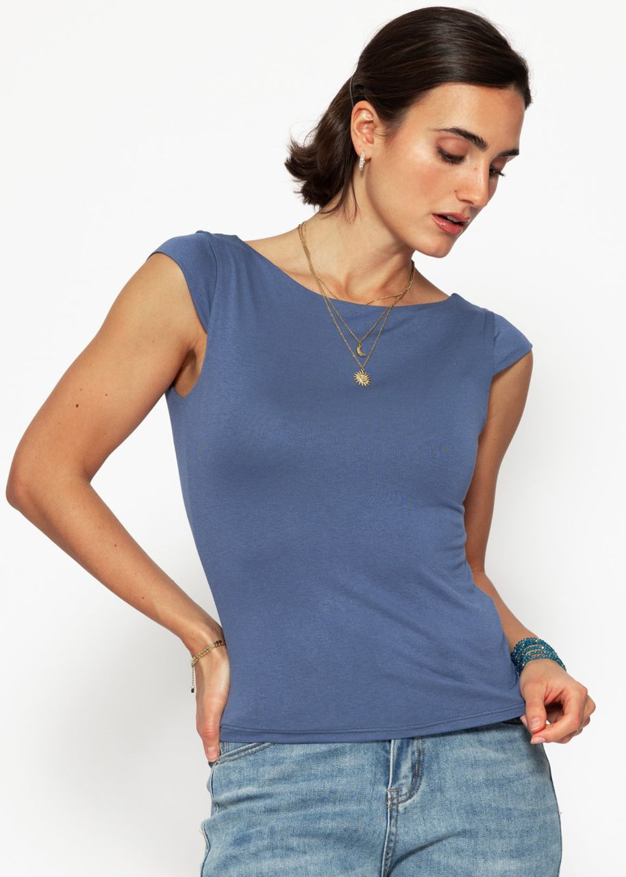 T-shirt with low-cut back - denim blue