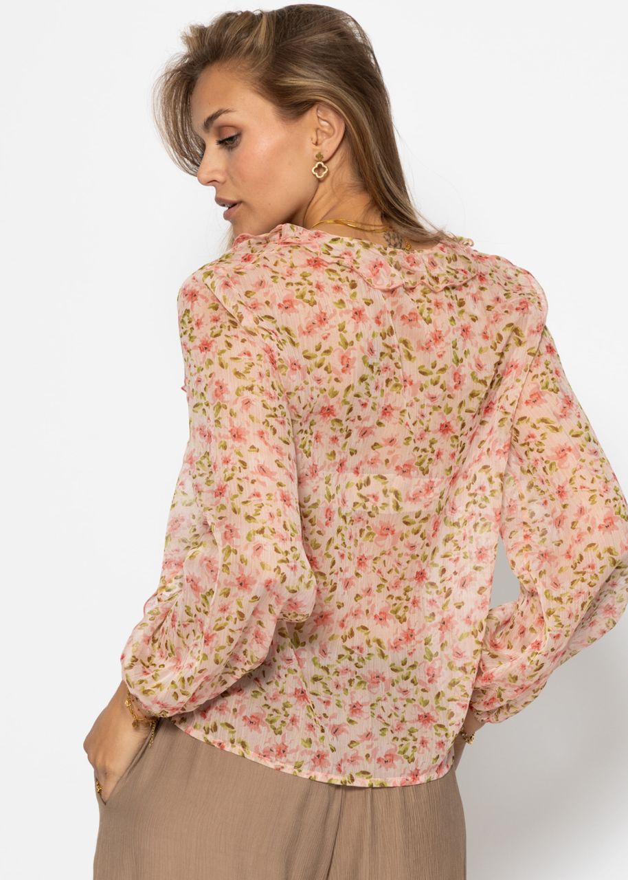 Chiffon blouse with ruffles - pink