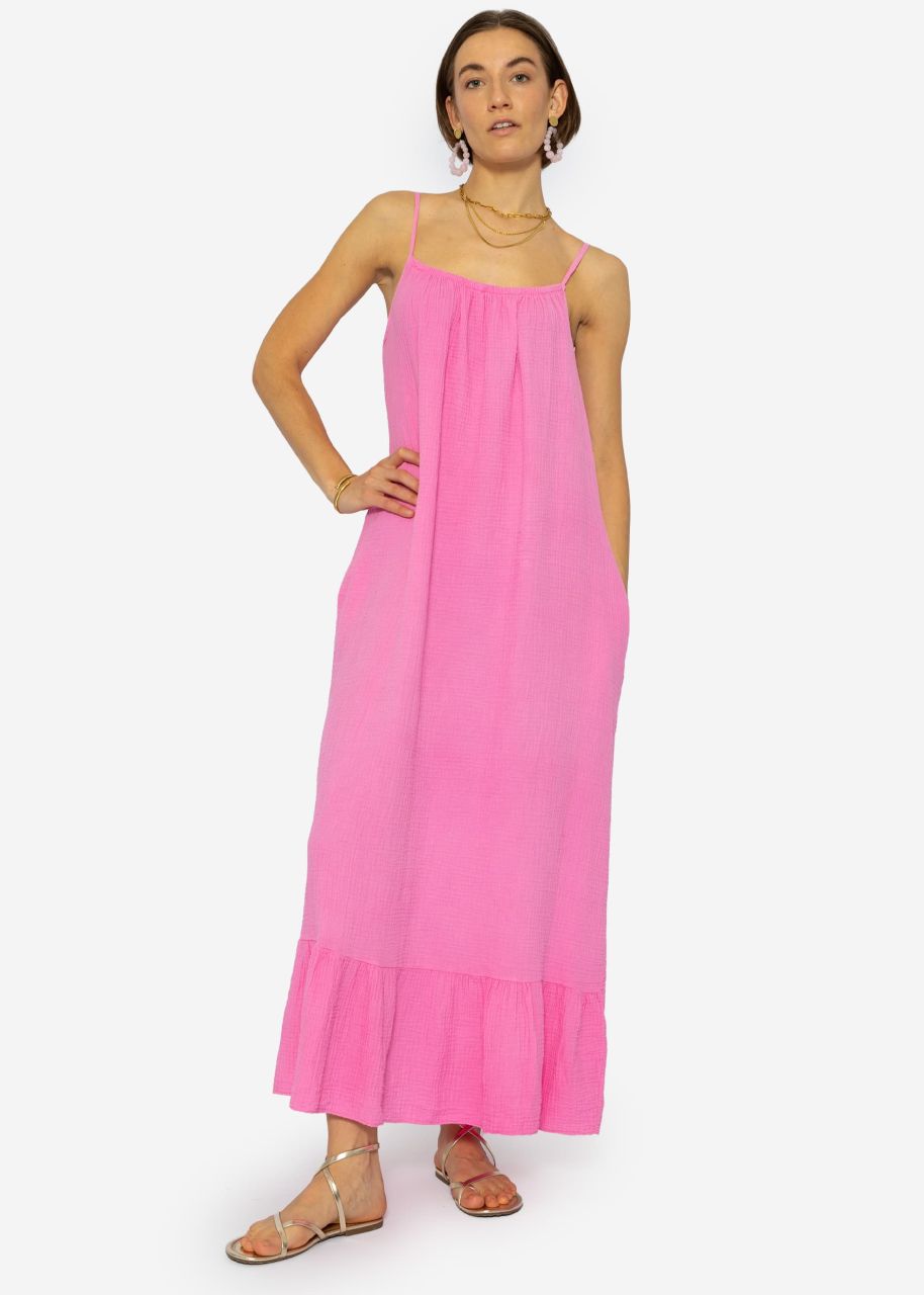 Muslin maxi strap dress with pockets - pink