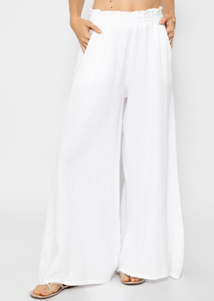 Muslin pants with wide leg - white