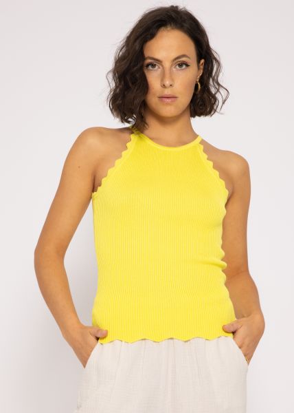 Knit top with scalloped edge, yellow