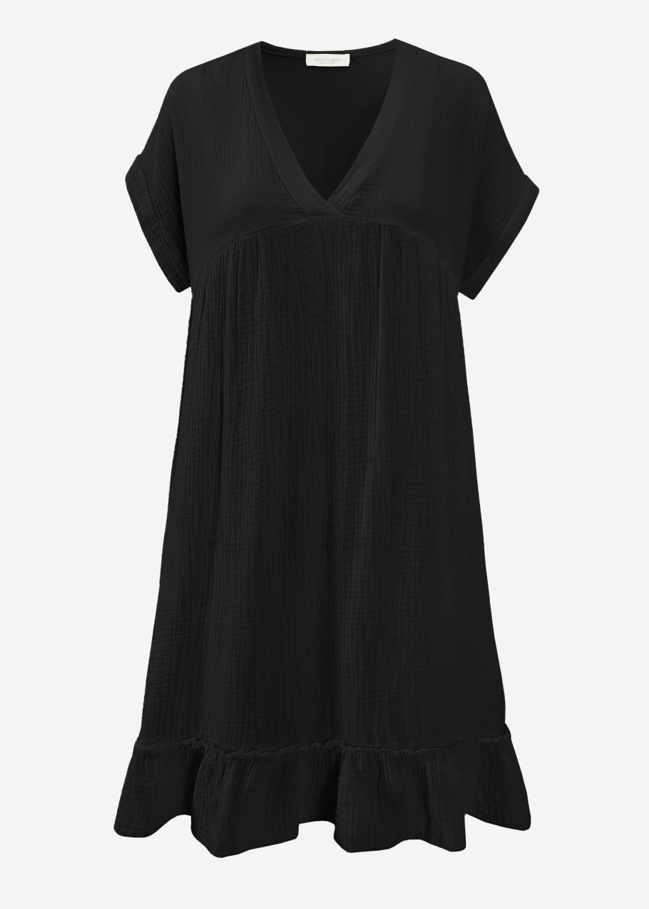 Muslin dress with V-neck - black
