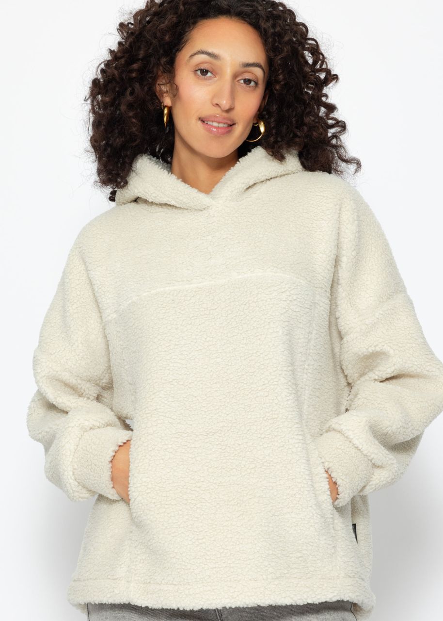 Oversized teddy sweatshirt with hood - offwhite