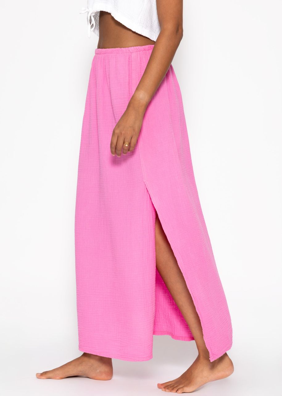 Maxi muslin skirt with slit - pink
