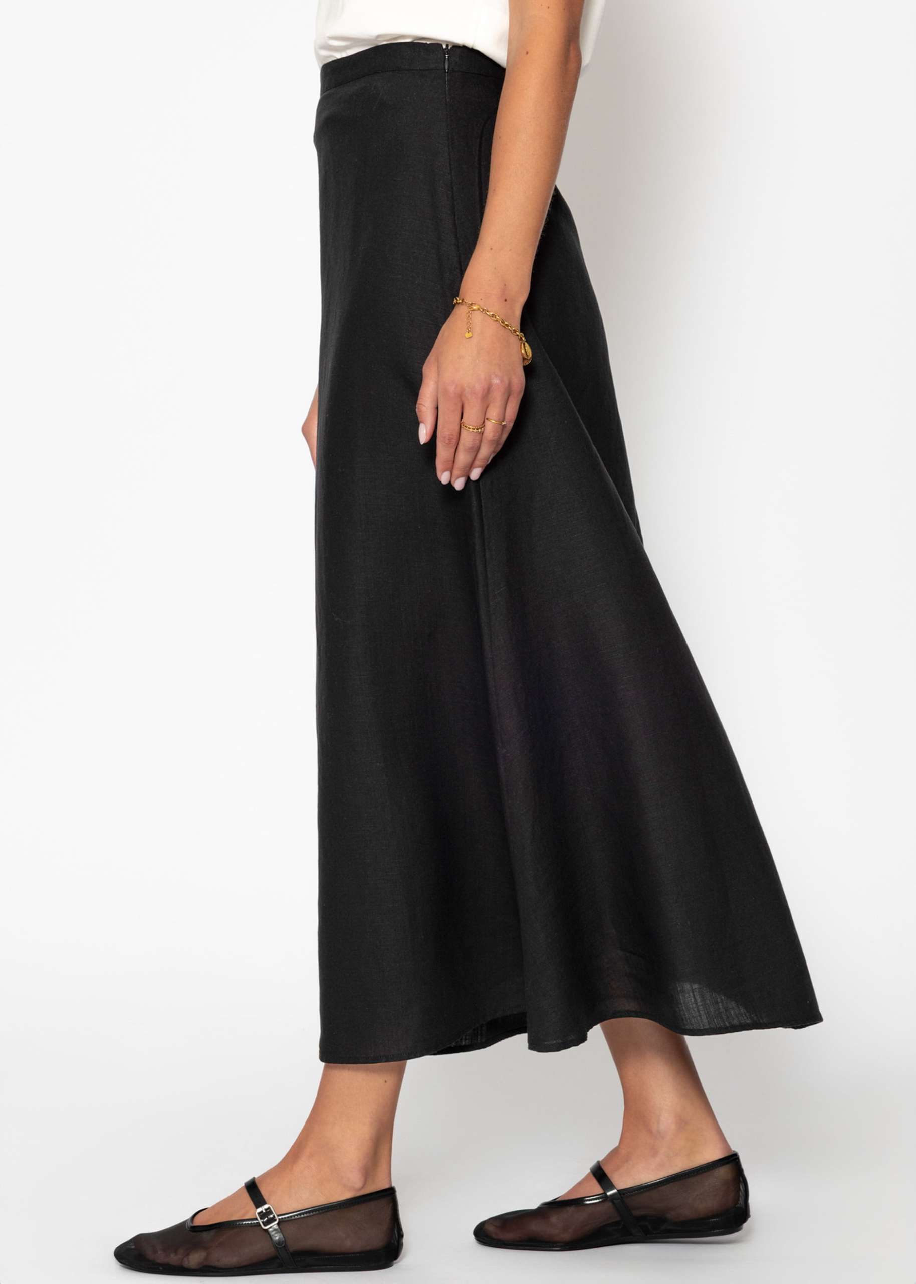 Flared linen skirt - black
