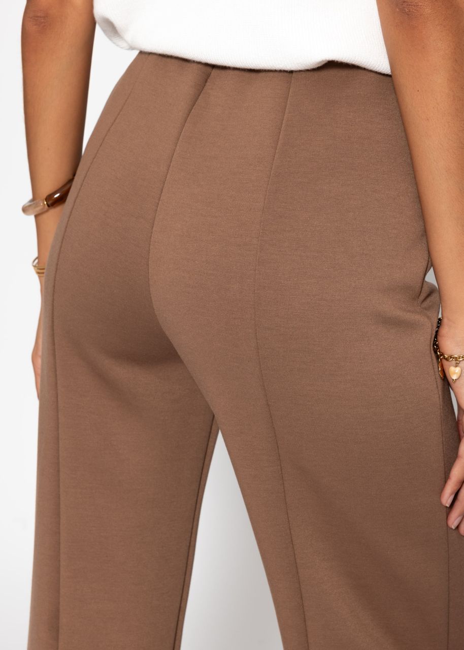 Highwaist trousers with straight leg and decorative stitching - brown