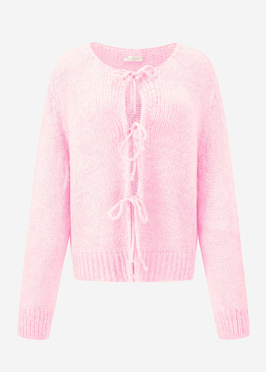 Cardigan with bow fastening - baby pink