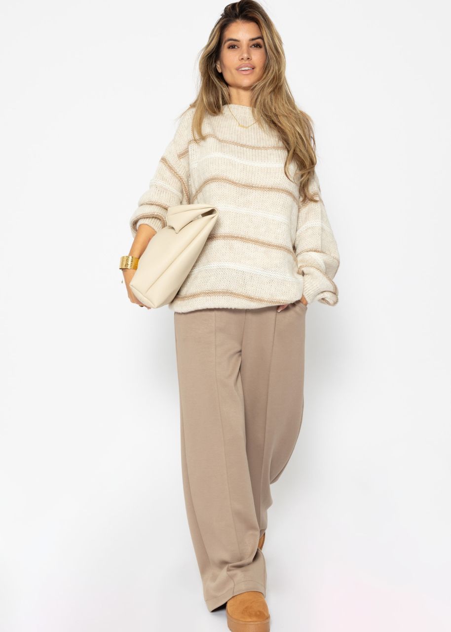 Knitted jumper with coloured stripes - light beige-beige-offwhite