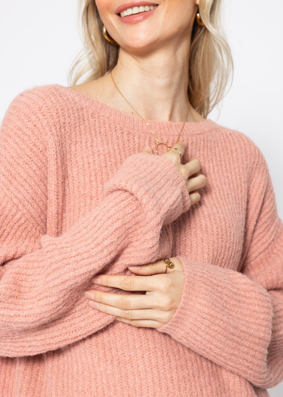 Ribbed jumper with round neckline - dusky pink