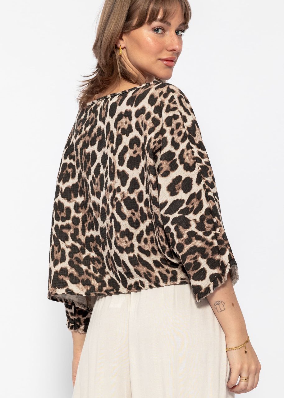 Muslin shirt with leo print - brown