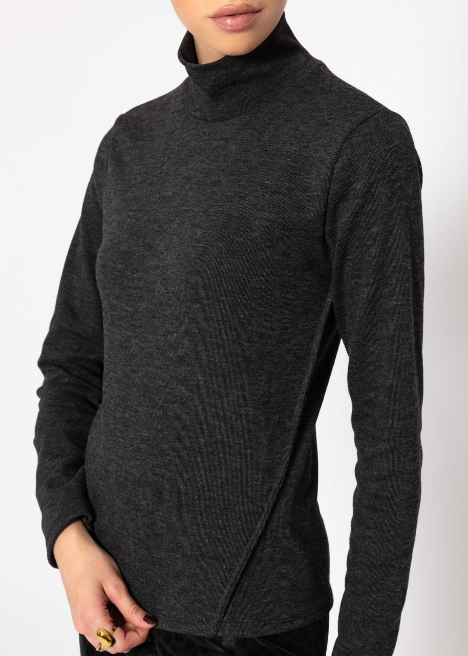 Turtleneck shirt with decorative stitching - dark grey mottled