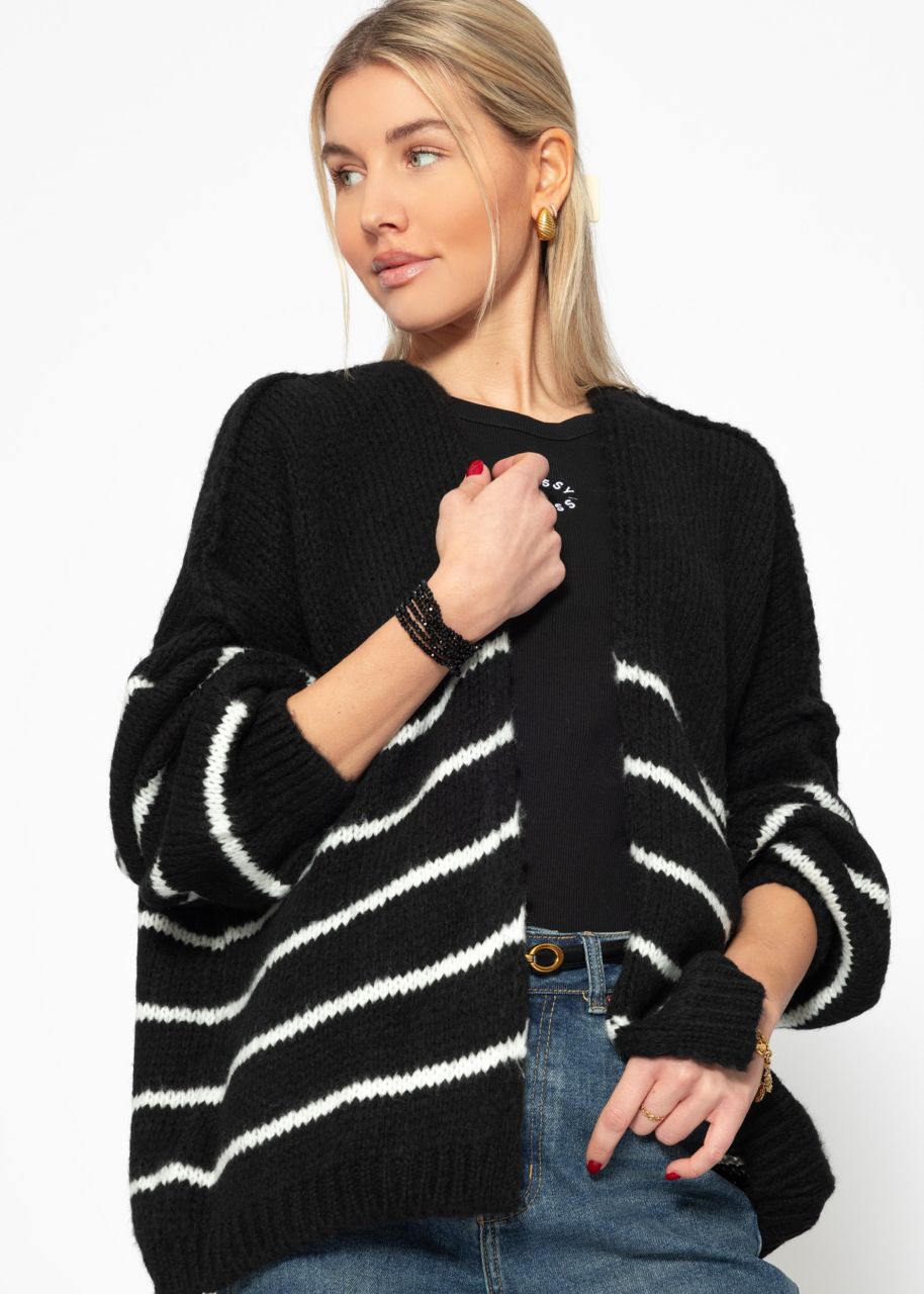 Striped cardigan with outer seams - black