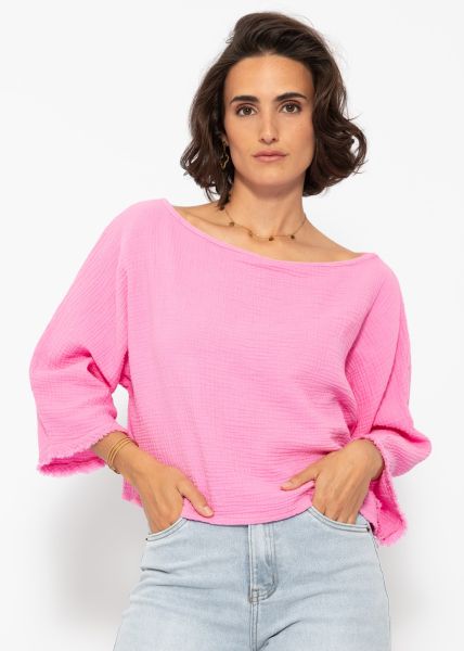 Muslin shirt with frayed cuffs - pink
