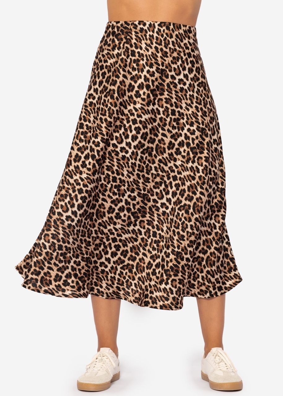 Satin skirt with leo print, brown