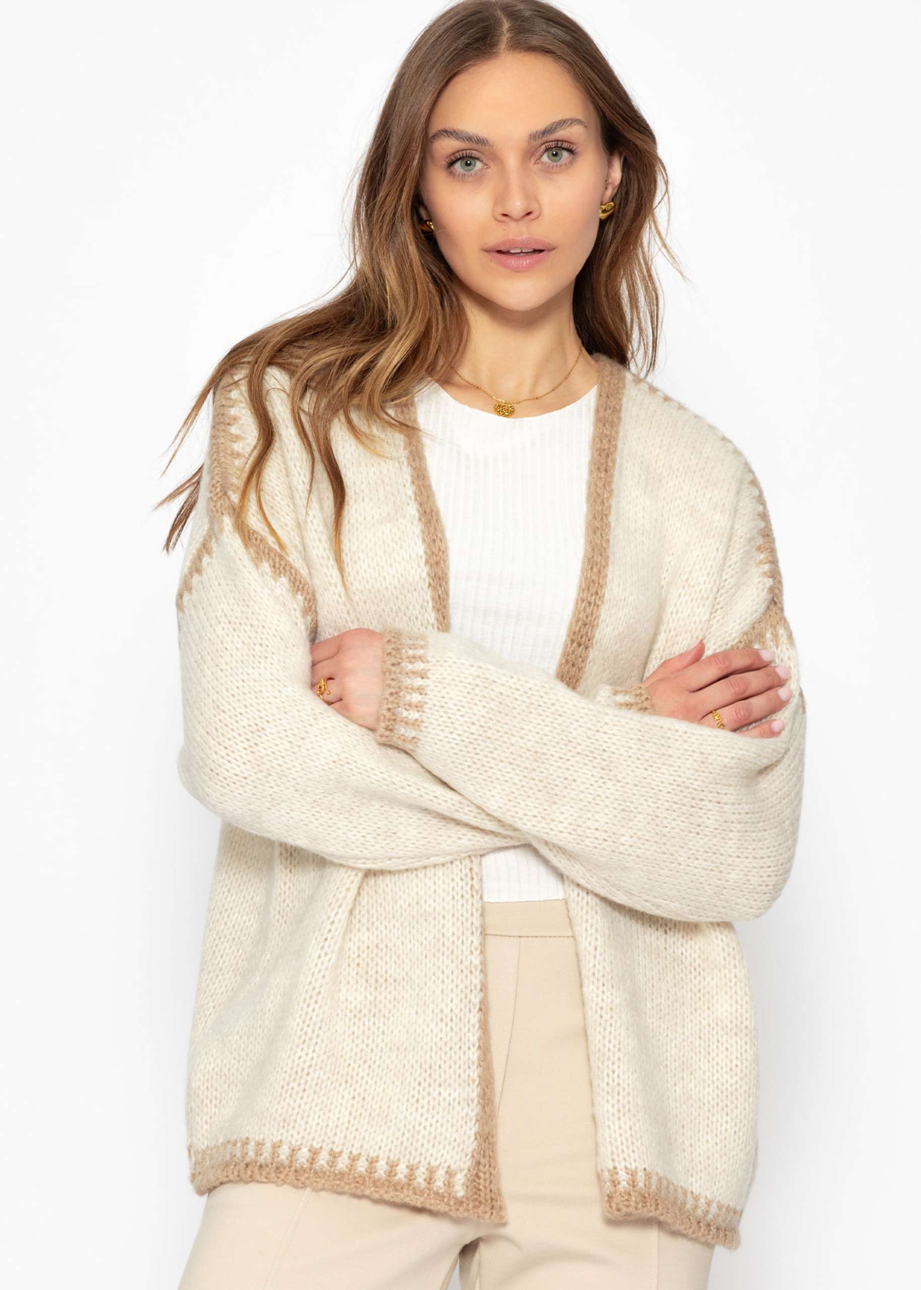 Cardigan with contrasting trims - beige